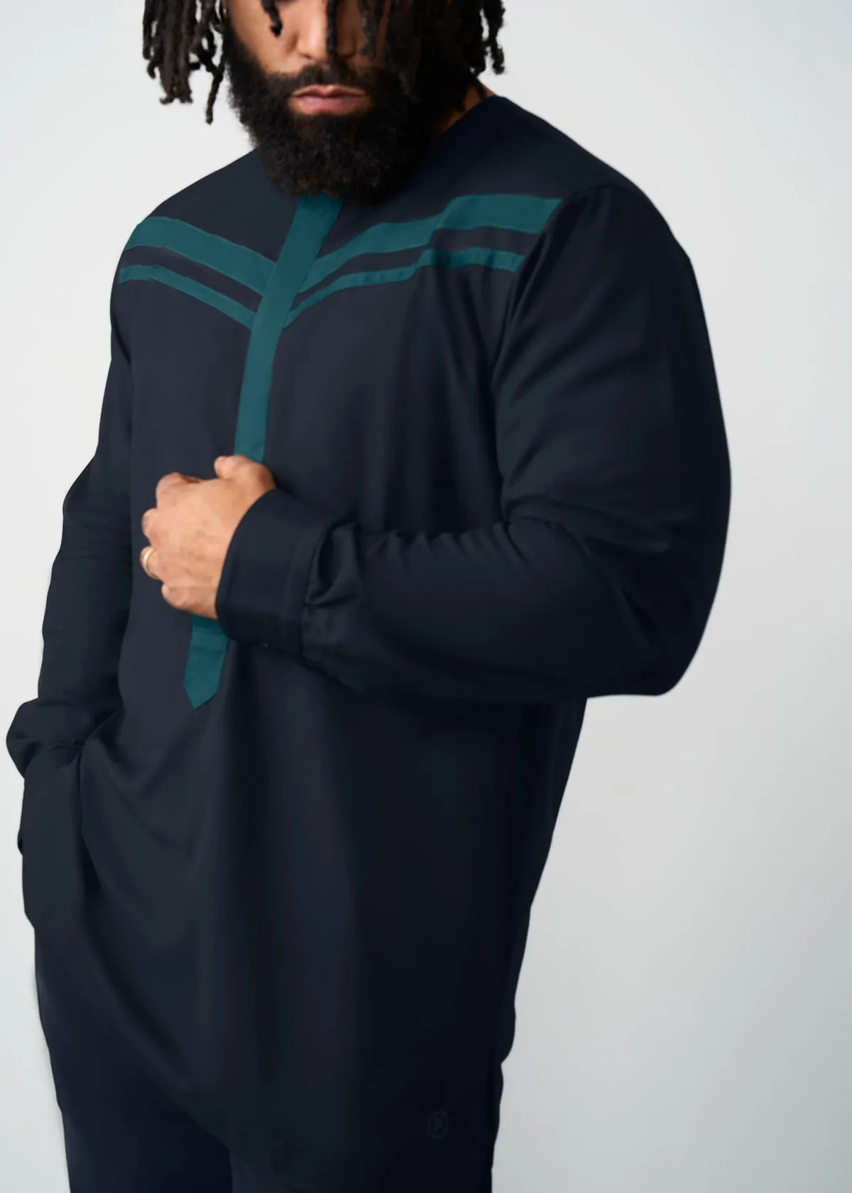 Zain Men's African Traditional Shirt (Black/Green)