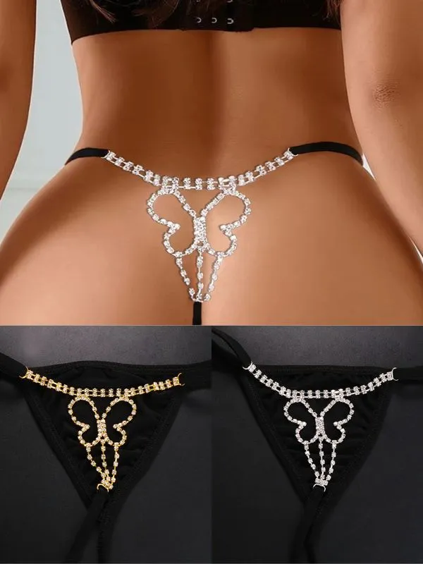 ZASUWA Female Butterfly Rhinestones T-back Panties